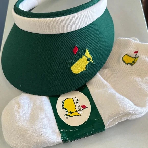 Masters Golf Visor & White Socks with Green and Yellow Accents - Picture 1 of 2